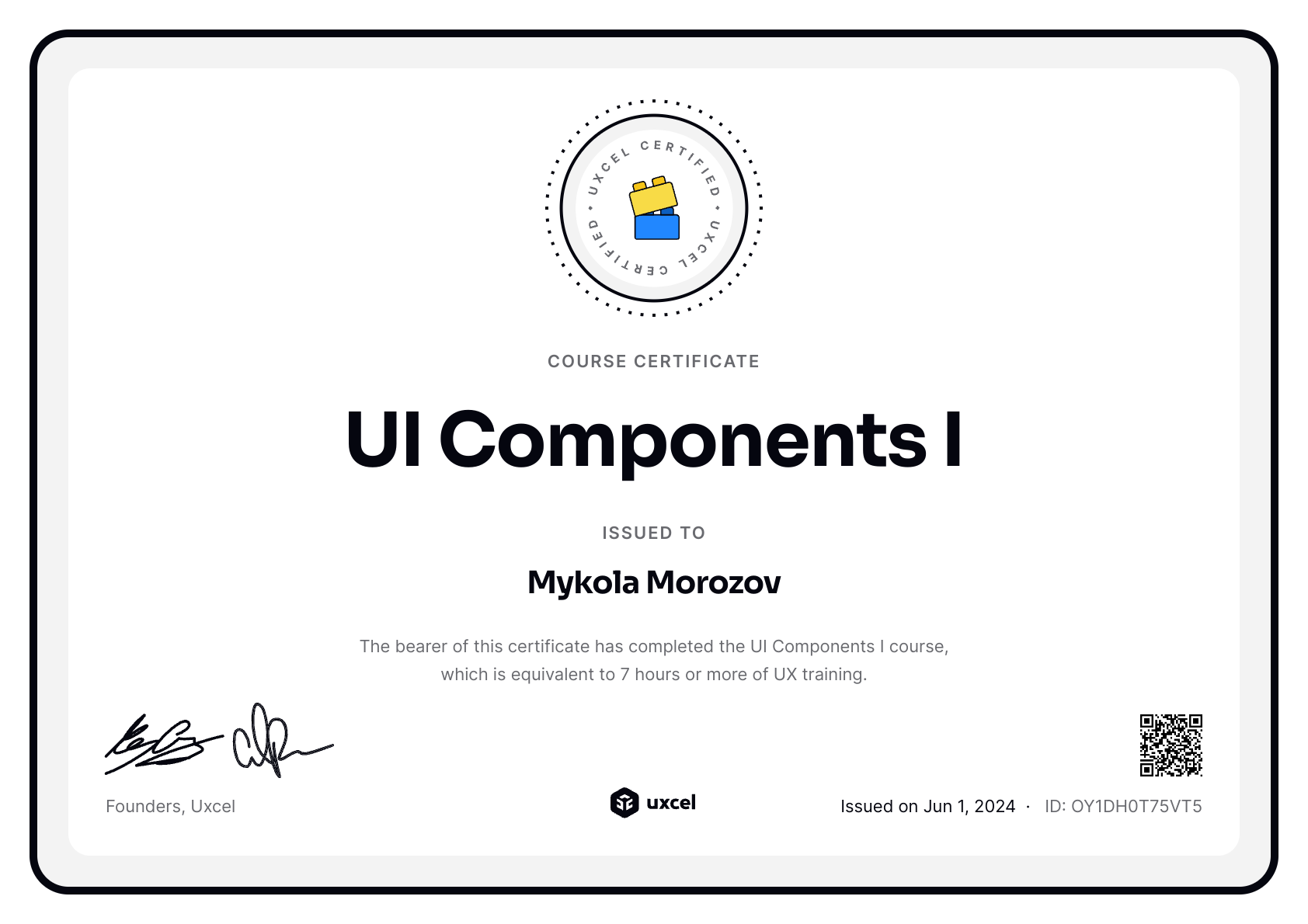 Mykola Morozov's certificate